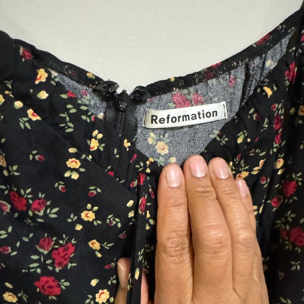 Reformation Black Floral Square-Neck Mini Dress - Picture 8 of 9